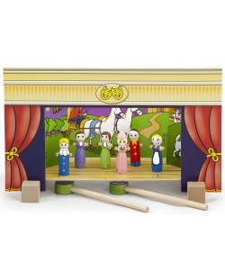 Комплект Viga - Дървен детски куклен театър с магнити, 4 приказки