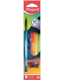 Комплект моливи Maped Black'Peps - Energy, HB, 6 броя