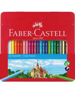 Комплект цветни моливи Faber-Castell Castle - 24 броя, метална кутия