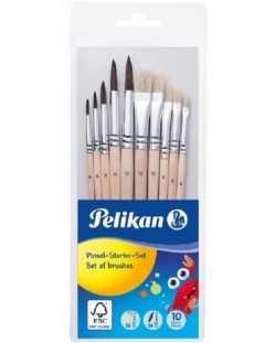 Комплект обли и плоски четки за рисуване Pelikan Starter – 10 броя