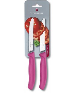 Комплект от 2 назъбени ножа Victorinox - Swiss Classic, 11 cm, розови