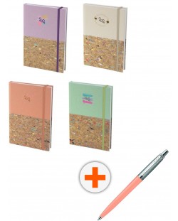 Комплект календар-бележник Spree - Pastel Pop, с химикалка Parker Royal Jotter Originals Glam Rock, розова