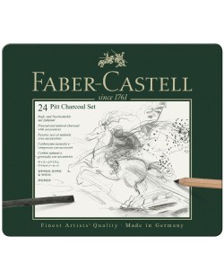 Комплект въглени Faber-Castell Pitt Charcoal - 24 броя, метална кутия