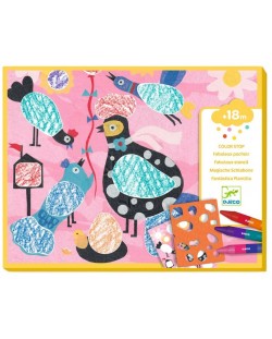 Комплект за рисуване с пастели Djeco - Птици и приятели