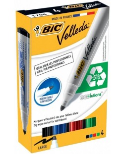 Комплект маркери за бяла дъска BIC - Velleda, объл връх, 5 mm, 4 цвята