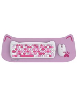 Комплект мишка, клавиатура и пад Canyon - CNS-HSETW6PK, безжичен, розов