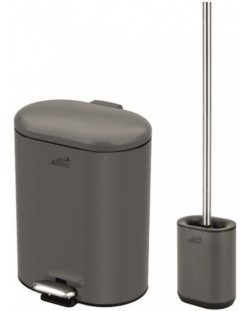 Комплект кошче и четка за тоалетна Inter Ceramic - 8355G, 6 L, сив мат