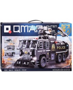 Конструктор Qman - Полицейски камион с водно оръдие, 847 части