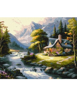 Комплект за рисуване по номера Ideyka - Къща в планината, 40 х 50 cm