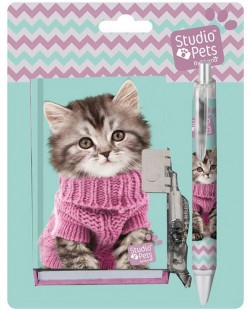 Комплект таен дневник с химикалка Paso Studio Pets - Коте с пуловер