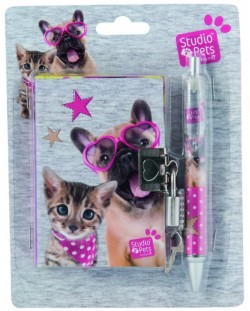 Комплект таен дневник с химикалка Paso Studio Pets  - Куче с очила сърца