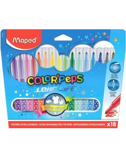 Комплект флумастери Maped Color Peps - Long Life, 18 цвята