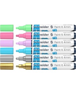 Комплект акрилни маркери Schneider Paint-It - 320, 4.00 mm, 4 пастелни и 2 металикови цвята