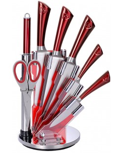 Комплект ножове с точило и ножица Royalty Line, червени
