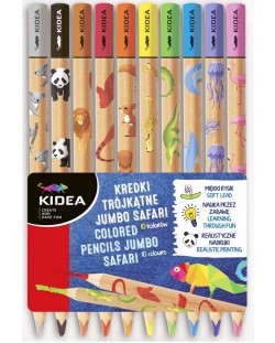 Комплект цветни моливи Kidea - Jumbo Safari, 10 цвята