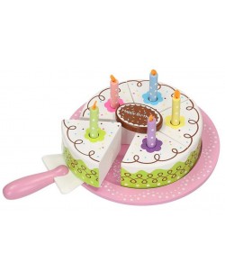 Игрален комплект Lelin - Дървена сметанова торта за рожден ден