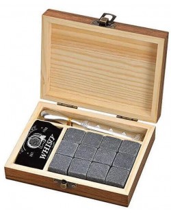 Комплект охладители за уиски  - базалтови, 12 броя, в дървена кутия