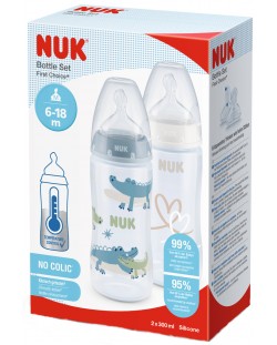 Комплект шишета Nuk First Choice - TC, 2 х 300 ml, за момче