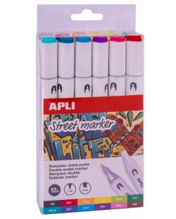 Комплект двувърхи маркери Apli - 12 цвята