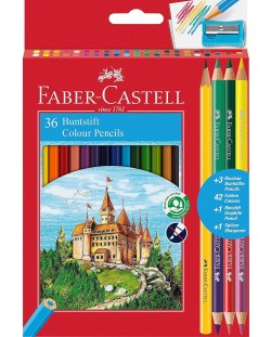 Комплект цветни моливи Faber-Castell Castle - 36 цвята, с острилка