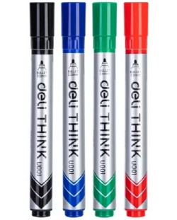 Комплект маркери за бяла дъска Deli Think - 4 цвята