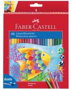 Комплект акварелни моливи Faber-Castell - 48 цвята, с четка