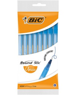 Комплект химикалки BIC Round Stic Classic - 1.0 mm, сини, 8 броя