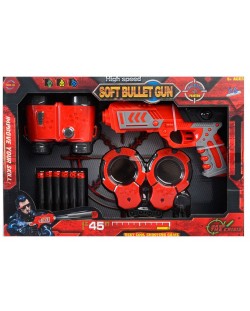 Комплект Ocie Red Guns - Пистолет с 6 меки стрели, бинокъл и белезници