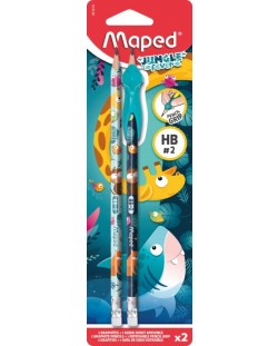 Комплект моливи Maped Jungle Fever - HB, 2 броя с накрайник за писане