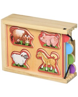 Комплект дървени пъзели Melissa & Doug - 4 броя, с животни