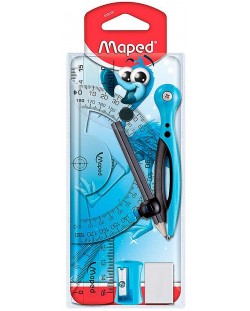 Комплект за чертане Maped Essentials Kids - 8 части, с пергел, син