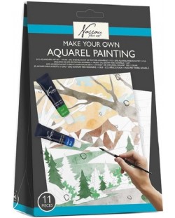 Комплект за оцветяване с акварелни бои Grafix - Пейзажи