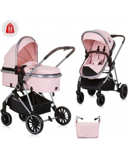 Комбинирана бебешка количка Chipolino - Аура, фламинго