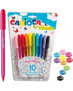 Комплект химикалки Carioca - Fiorella Fluo, 10 цвята