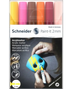 Комплект акрилни маркери Schneider Paint-It 310 - 2 mm, 6 цвята