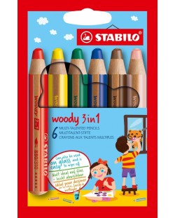 Комплект цветни моливи Stabilo Woody 3 in 1 - 6 цвята