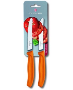 Комплект от 2 назъбени ножа Victorinox - Swiss Classic, 11 cm, оранжеви