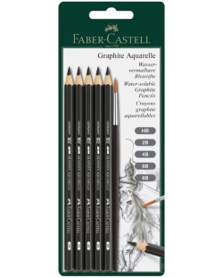 Комплект акварелни моливи Faber-Castell Graphite Aquarelle - С четка, 5 броя