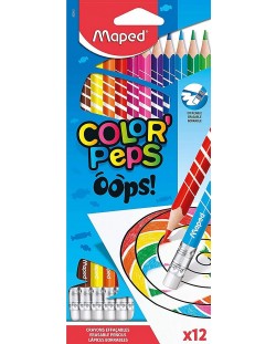 Комплект моливи Maped Color Peps Oops - 12 цвята, изтриваеми