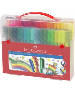 Комплект цветни флумастери Faber-Castell Connector - 80 цвята + 12 клипса