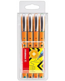 Комплект химикалки Stabilo Worker+ - F, 4 цвята