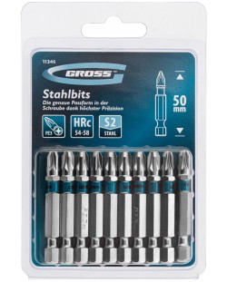 Комплект битове Gross - PZ3 x 50 mm, стомана S2, 10 броя