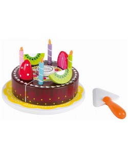 Игрален комплект Lelin - Дървена шоколадова торта за рожден ден
