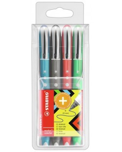 Комплект химикалки Stabilo Worker+ - 4 цвята