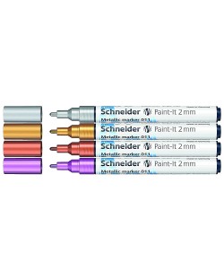 Комплект металически маркери Schneider Paint-It - 011, 2.0 mm, 4 цвята