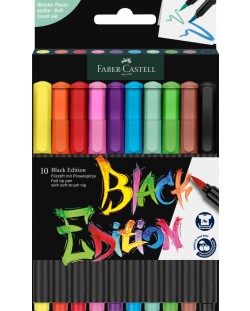 Комплект маркери с четка Faber-Castell Black Edition - 10 цвята