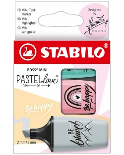 Комплект мини текст маркери Stabilo Pastel Love - Be Happy, 3 цвята
