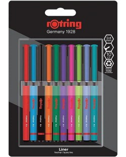 Комплект тънкописци Rotring - 0.4 mm, 10 цвята