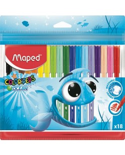 Комплект флумастери Maped Color Peps - Ocean, 18 цвята