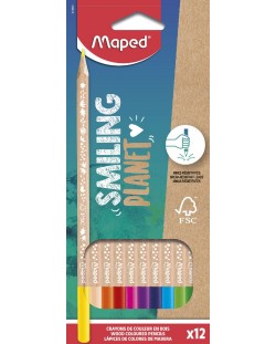 Комплект цветни моливи Maped - Smiling Planet, 12 цвята